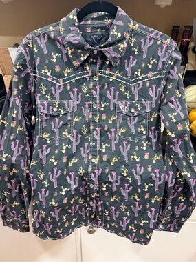 CH Women’s Black Button-Down Shirt with Pink Cactus Print